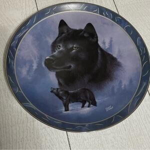 Vintage Bradford Exchange “Black Knight” Wolf Plate By Eddie La Page